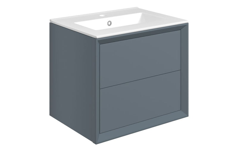 Pansy 615mm Wall Hung 2 Drawer Basin Unit & 1TH Thin Edge Basin - Matt Storm Blue - KPSB108465