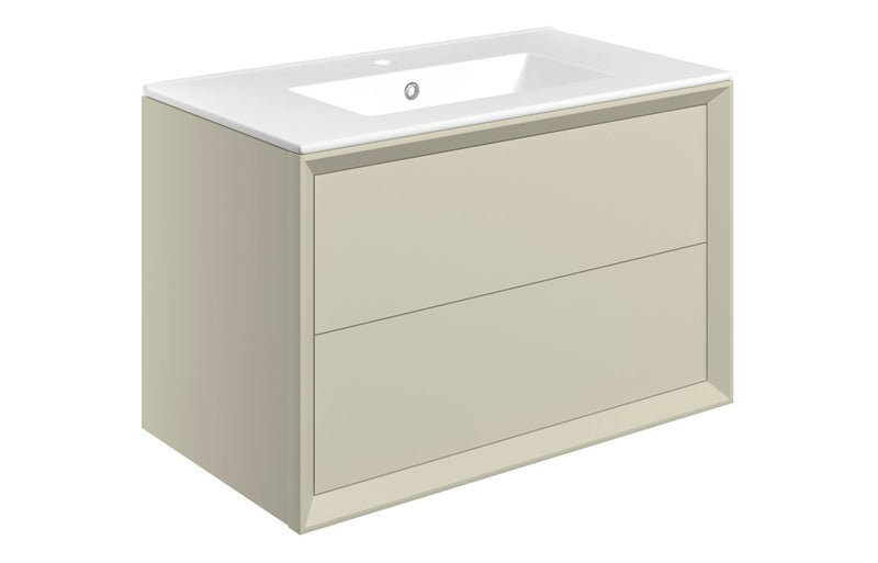 Pansy 815mm Wall Hung 2 Drawer Basin Unit & 1TH Thin Edge Basin - Matt Cotton - KPSB108466
