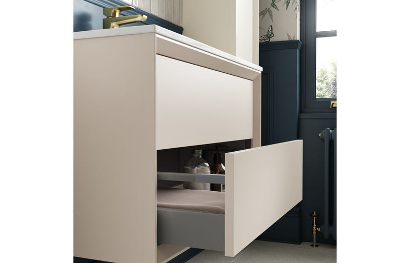 Pansy 815mm Wall Hung 2 Drawer Basin Unit & 1TH Thin Edge Basin - Matt Cotton - KPSB108466