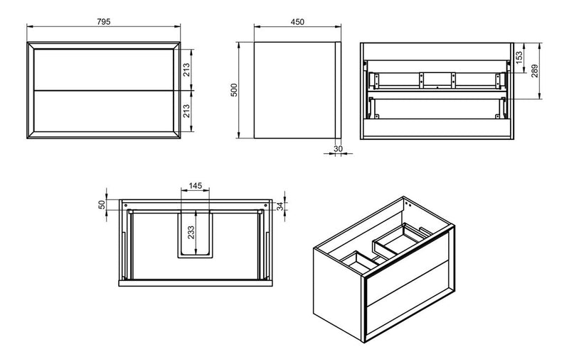 Pansy 815mm Wall Hung 2 Drawer Basin Unit & 1TH Thin Edge Basin - Matt Clay - KPSB108467