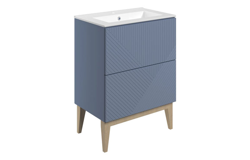 Bloom 615mm Floor Standing 2 Drawer Basin Unit & Basin - Matt Smoke Blue - KPSB108496
