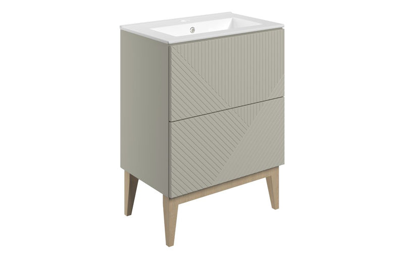 Bloom 615mm Floor Standing 2 Drawer Basin Unit & Basin - Matt Oat - KPSB108497