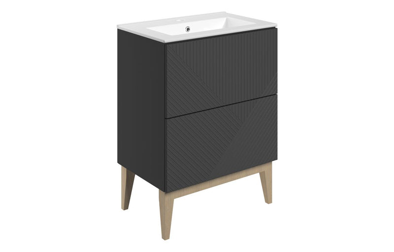 Bloom 615mm Floor Standing 2 Drawer Basin Unit & Basin - Matt Graphite Grey - KPSB108498