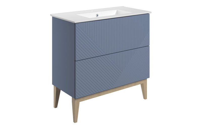 Bloom 815mm Floor Standing 2 Drawer Basin Unit & Basin - Matt Smoke Blue - KPSB108499