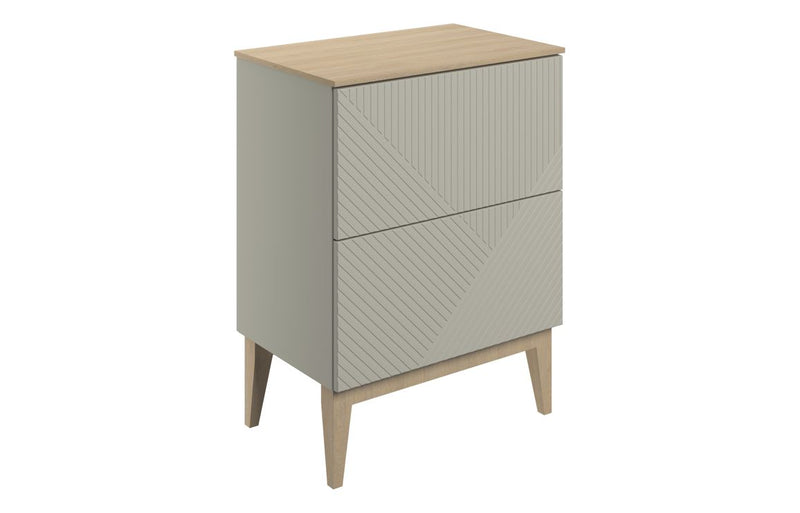 Bloom 610mm Floor Standing 2 Drawer Basin Unit & Maple Oak Effect Worktop - Matt Oat - KPSB108503