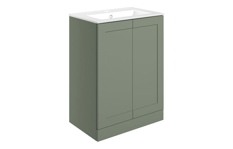 Ivy 615mm Floor Standing 2 Door Basin Unit & Basin - Matt Reed Green - KPSB108515