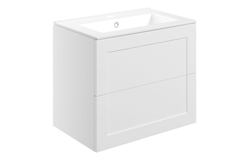 Ivy 615mm Wall Hung 2 Drawer Basin Unit & Basin - Matt White - KPSB108517
