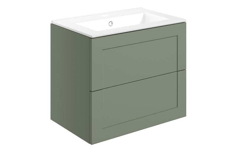 Ivy 615mm Wall Hung 2 Drawer Basin Unit & Basin - Matt Reed Green - KPSB108518