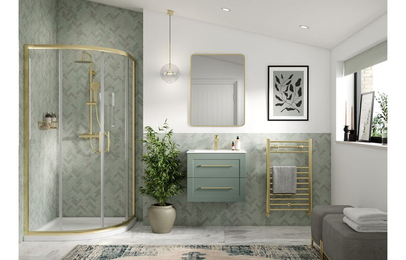 Ivy 615mm Wall Hung 2 Drawer Basin Unit & Basin - Matt Reed Green - KPSB108518