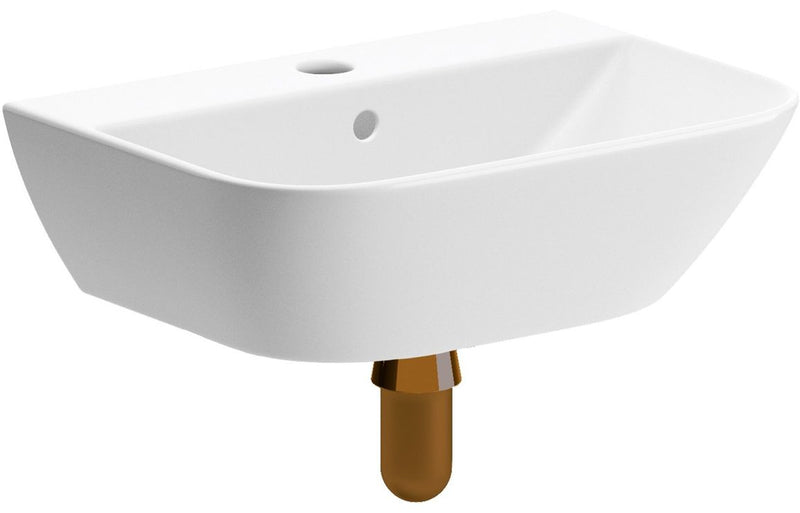 Ash 450x320mm 1TH Cloakroom Basin & Brushed Bronze Bottle Trap - KPSB108875