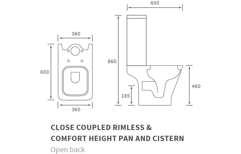 Ash Rimless Comfort Height Close Coupled Open Back WC & Slim Soft Close Seat - KPSB108884