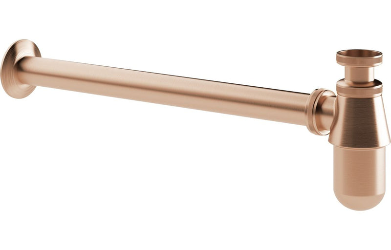 Jasmine 600mm Wall Hung Grey Marble Basin Shelf & Brushed Bronze Bottle Trap - KPSB108908