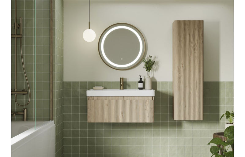 Jasmine 605mm Wall Hung 1 Drawer Basin Unit & Basin - Textured Oak - KPSB108922