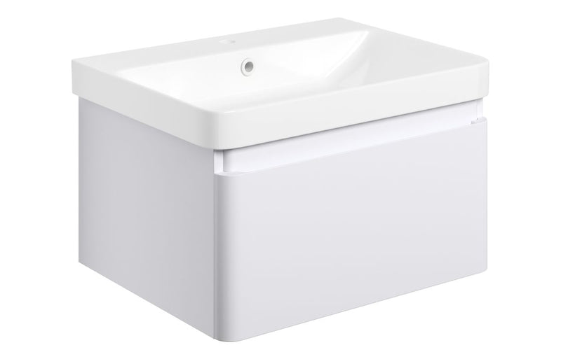 Tulip 605mm Wall Hung 1 Drawer Basin Unit & Basin - Matt White - KPSB108928