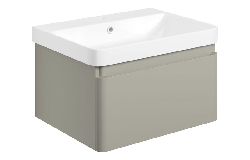 Tulip 605mm Wall Hung 1 Drawer Basin Unit & Basin - Matt Latte - KPSB108931