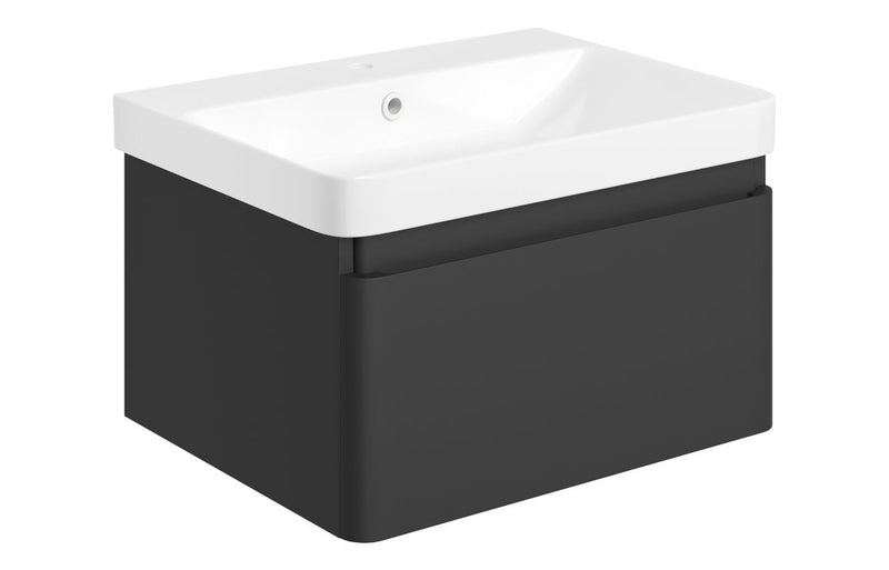 Tulip 605mm Wall Hung 1 Drawer Basin Unit & Basin - Matt Black - KPSB108934