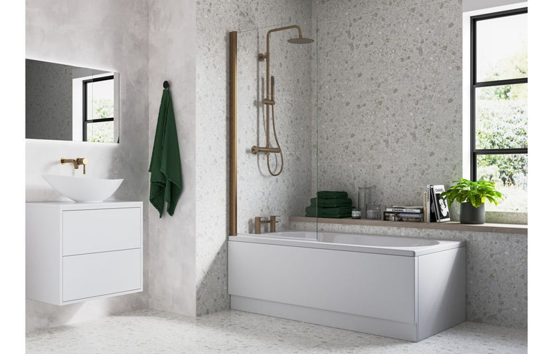 Single Straight Bath Screen - Brushed Bronze - KPSB108939