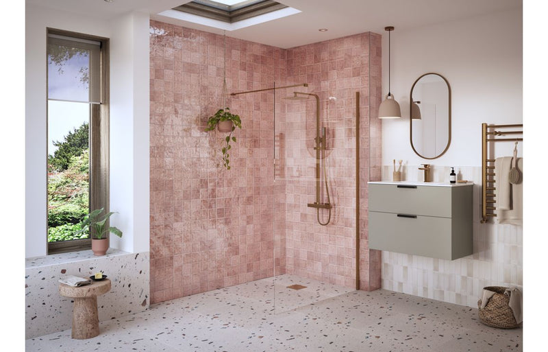 Crystal 800mm Wetroom Panel & Support Bar - Brushed Bronze - KPSB108948