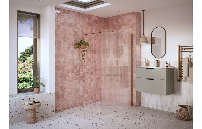 Crystal 800mm Fluted Wetroom Panel & Support Bar - Brushed Bronze - KPSB108962
