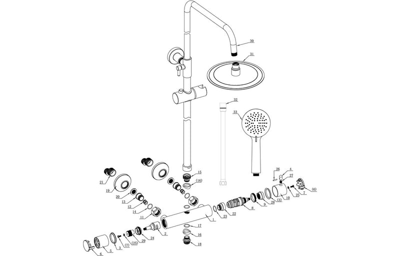 Hydro Round Thermostatic Bar Mixer w/Riser Kit - Brushed Bronze - KPSB108999