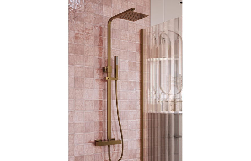 Mineral Square Thermostatic Bar Mixer w/Riser Kit - Brushed Bronze - KPSB109000