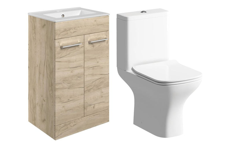 Willow 510mm Floor Standing Unit & Close Coupled WC Pack - Oak - KPSB109075