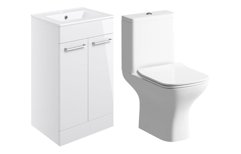 Willow 510mm Floor Standing Unit & Close Coupled WC Pack - White Gloss - KPSB109076