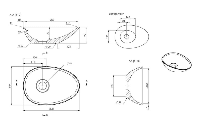 Hever 320x220mm Mini Resin Washbowl - White - KPSB109920