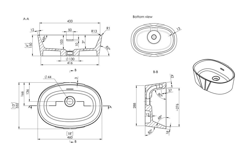 Pembury 460x320mm Resin Washbowl - White - KPSB109921