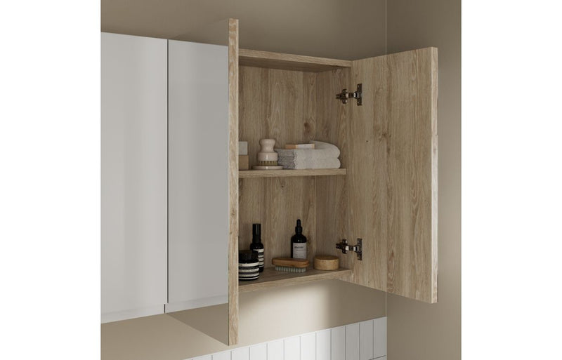 Rose 600mm Mirrored Wall Unit - White Gloss (Oak Cab) - KPSB109997