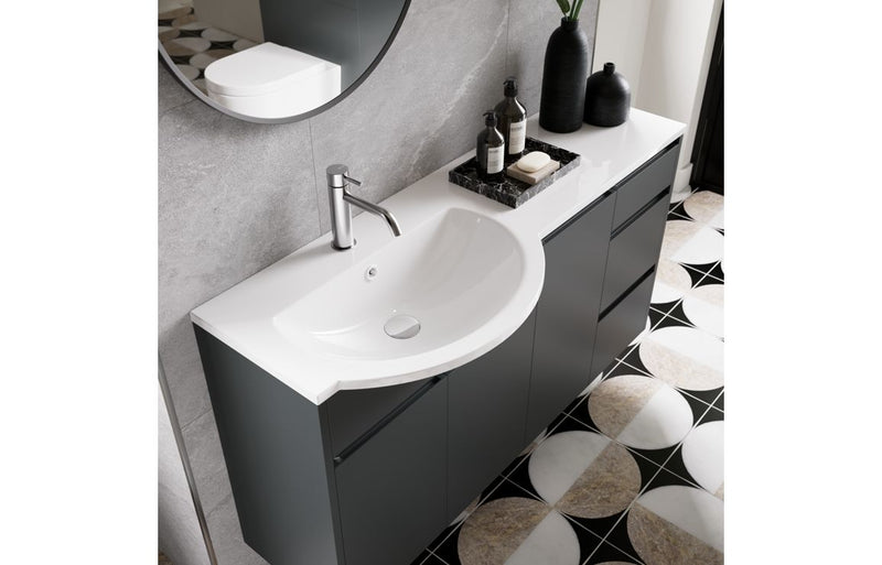 Rose 600mm Slim Basin Unit - Matt Graphite Grey (Oak Cab) - KPSB110050