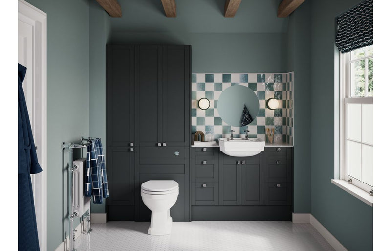 Peony 1536mm Standard Basin  WC & 3 Drawer Unit Pack - Matt Graphite Grey (Oak Cab) - KPSB111083