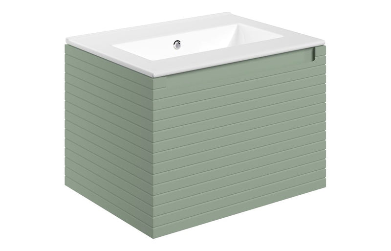 Lily 615mm Wall Hung 1 Drawer Basin Unit & 0TH Thin Edge Basin - Matt Willow Green - KPSB111303