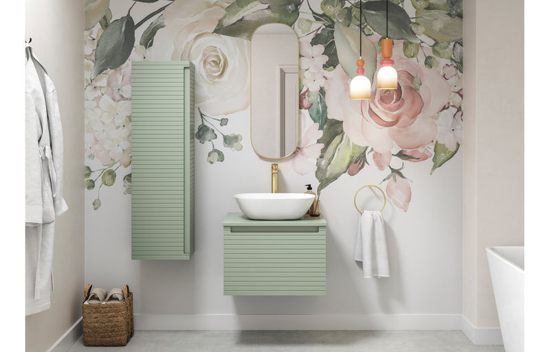 Lily 615mm Wall Hung 1 Drawer Basin Unit & 0TH Thin Edge Basin - Matt Willow Green - KPSB111303