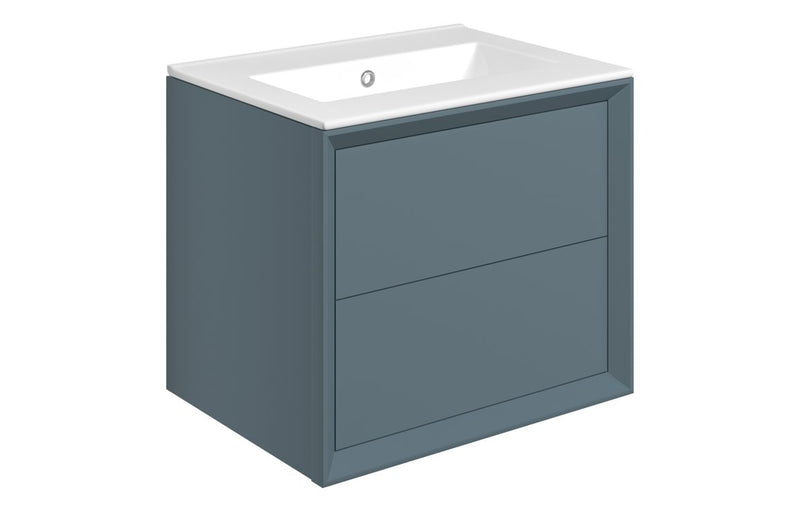 Pansy 615mm Wall Hung 2 Drawer Basin Unit & 0TH Thin Edge Basin - Matt Storm Blue - KPSB111313
