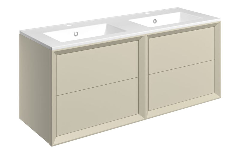 Pansy 1210mm Wall Hung 4 Drawer Basin Unit & 2TH Thin Edge Basin - Matt Cotton - KPSB111317
