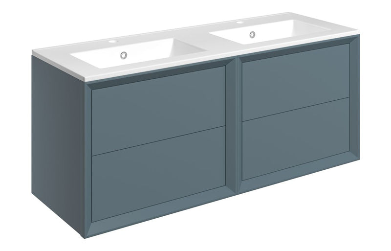Pansy 1210mm Wall Hung 4 Drawer Basin Unit & 2TH Thin Edge Basin - Matt Storm Blue - KPSB111319