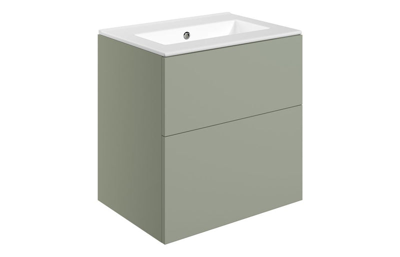 Violet 610mm Wall Hung 2 Drawer Basin Unit & 0TH Basin - Matt Olive Green - KPSB111320