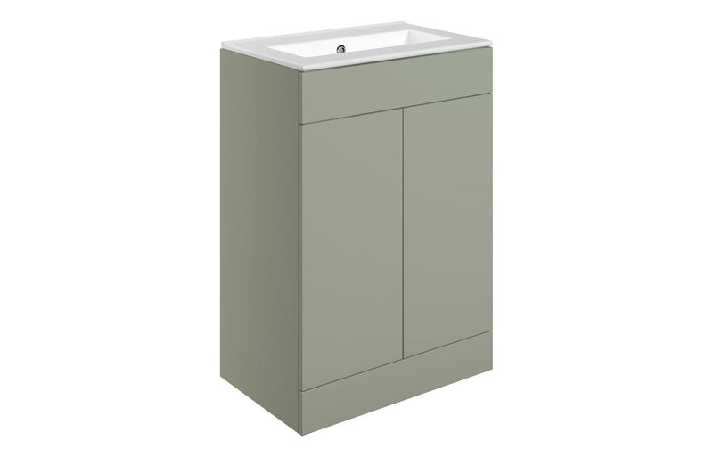 Violet 610mm Floor Standing 2 Door Basin Unit & 0TH Basin - Matt Olive Green - KPSB111324