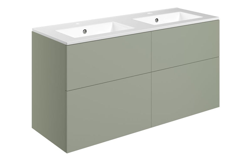 Violet 1210mm Wall Hung 4 Drawer Basin Unit & 2TH Basin - Matt Olive Green - KPSB111336