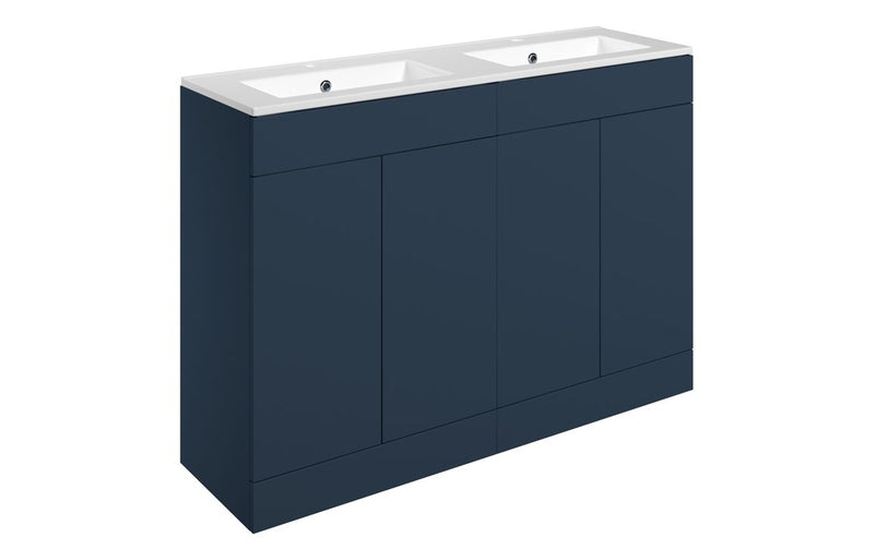 Violet 1210mm Floor Standing 4 Door Basin Unit & 2TH Basin - Matt Deep Blue - KPSB111341