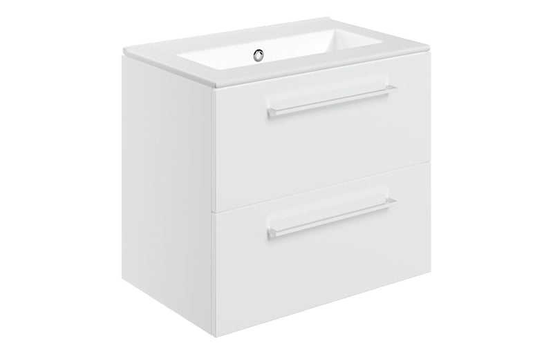 Willow 610mm Wall Hung 2 Drawer Basin Unit & 0TH Thin Edge Basin - White Gloss - KPSB111344
