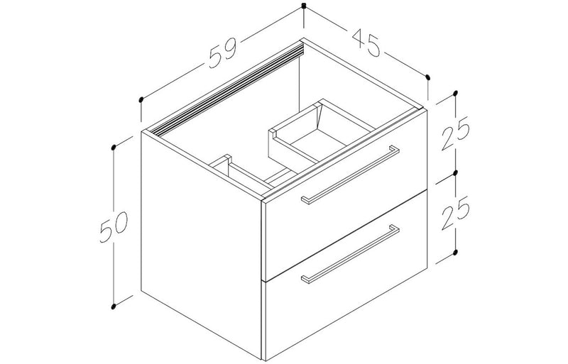 Willow 610mm Wall Hung 2 Drawer Basin Unit & 0TH Thin Edge Basin - White Gloss - KPSB111344
