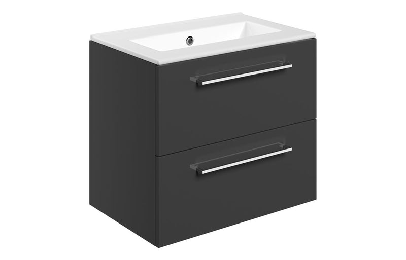 Willow 610mm Wall Hung 2 Drawer Basin Unit & 0TH Thin Edge Basin - Anthracite Gloss - KPSB111346
