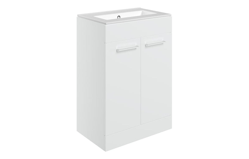 Willow 610mm Floor Standing 2 Door Basin Unit & 0TH Thin Edge Basin - White Gloss - KPSB111348
