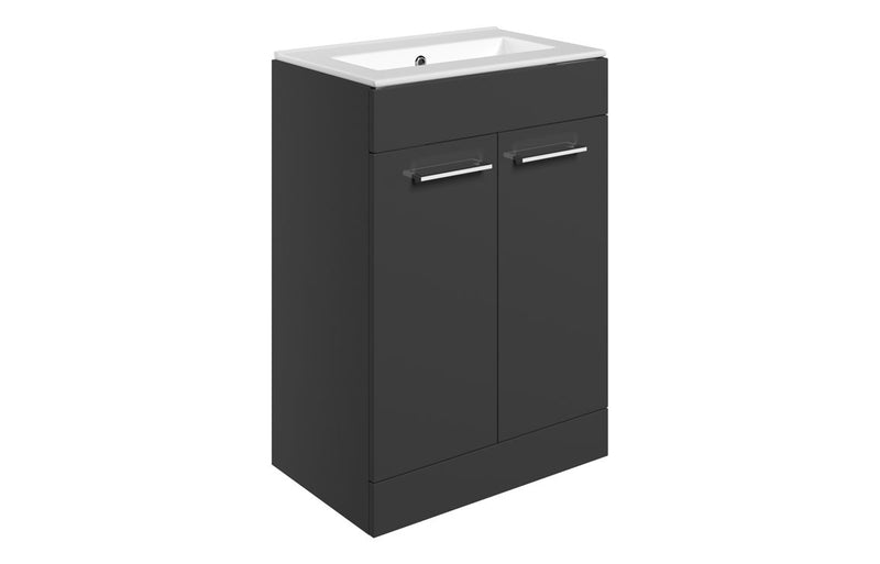 Willow 610mm Floor Standing 2 Door Basin Unit & 0TH Thin Edge Basin - Anthracite Gloss - KPSB111350