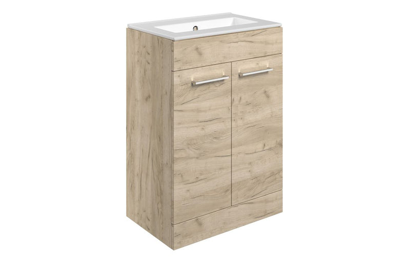Willow 610mm Floor Standing 2 Door Basin Unit & 0TH Thin Edge Basin - Oak - KPSB111351