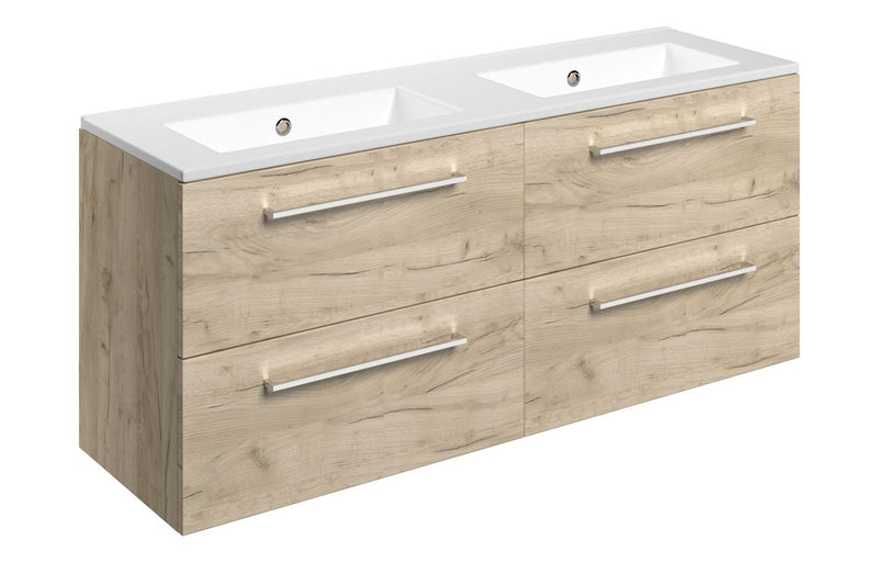 Willow 1210mm Wall Hung 4 Drawer Basin Unit & 0TH Thin Edge Basin - Oak - KPSB111355