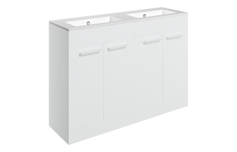 Willow 1210mm Floor Standing 4 Door Basin Unit & 0TH Thin Edge Basin - White Gloss - KPSB111356