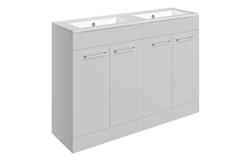 Willow 1210mm Floor Standing 4 Door Basin Unit & 0TH Thin Edge Basin - Grey Gloss - KPSB111357